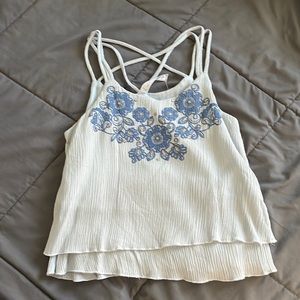 Light blue flowey tank top with flower sparkle design
